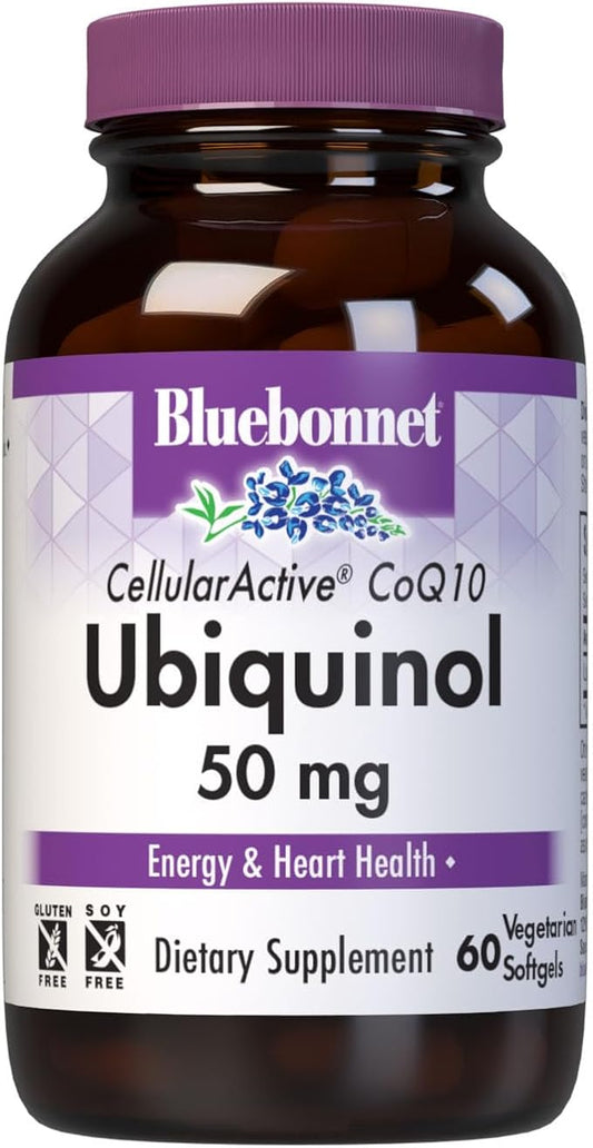 Bluebonnet Nutrition Cellular Active CoQ10 Ubiquinol 50 mg Vegetarian Softgels, Heart Health & Cellular Health, Ubiquinol from Kaneka, Non GMO, Gluten Free, Soy Free, Milk Free, 60 Vegetarian Softgels