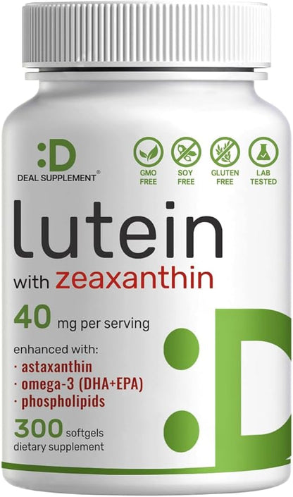 DEAL SUPPLEMENT Lutein and Zeaxanthin Supplements, 40mg Per 300 Softgels, Omega-3s and