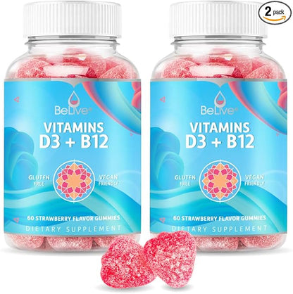 BeLive Vitamin D3 Gummies with B12 Vitamins B12 & D3, Provides 2-Pack