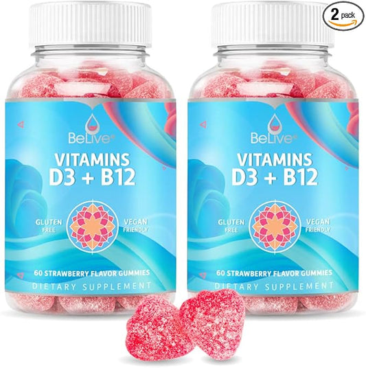 BeLive Vitamin D3 Gummies with B12 Vitamins B12 & D3, Provides 2-Pack