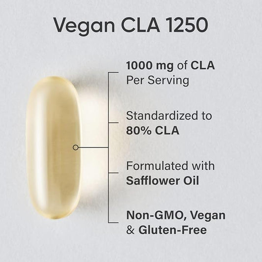 Sports Research Vegan CLA - 1250mg with Active Conjugated Linoleic Acid for Men & Women | Non-GMO, Soy & Gluten Free - 80% (90 Softgels)