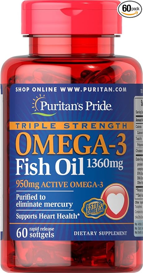 Puritan's Pride Triple Strength Omega-3 Fish 1360 mg (950 mg Omega-3)-60 Softgels