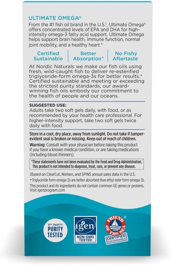 Nordic Naturals Ultimate Omega, Lemon Flavor 120 Soft 1280 mg Omega-3 - Omega-3 Fish 60 Servings