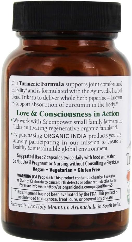 Organic India Turmeric Curcumin Herbal Supplement 90 Capsules