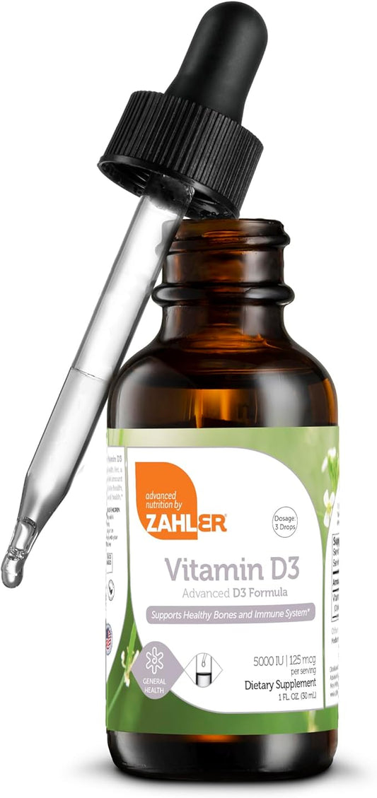 Zahler Liquid Vitamin D3 5000 IU Liquid Drops - Vitamin D3 Liquid Drops for Adults Bone & Immune Health - Liquid D3 Vitamin D - Liquid Vitamin D Drops - Vitamin D Supplements for Women & Men (1 fl oz)