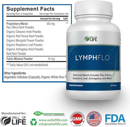 LymphFlo: Herbal Support for Detox, Immunity 1100mg, 180 180 V-Capsules