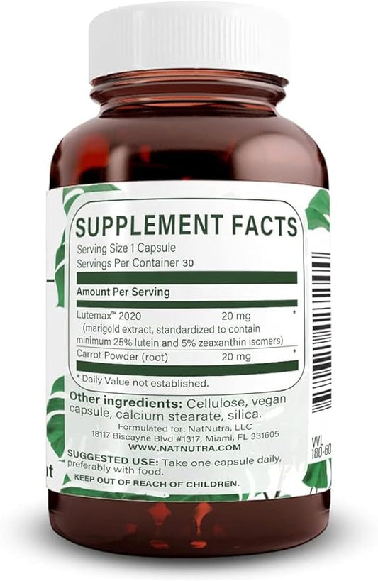 Natural Nutra Lutein and Zeaxanthin Supplement, 20mg - 30 Capsules