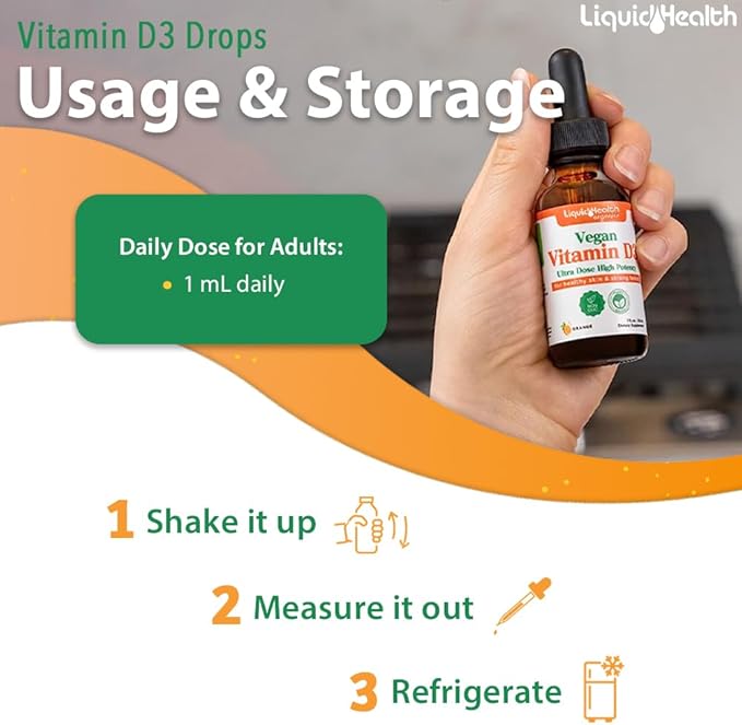 LIQUIDHEALTH Liquid Vitamin D3 5000 IU, Organic Vitamin D Liquid Drops, Adults & Kids, Vegan Liquid Vitamin D for Immune Support, Bone Health, Mood Support - (2pack)