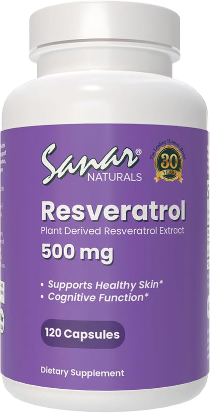 Resveratrol Supplement 500 mg – Supports Healthy Aging, Cognitive Function, and Heart Health - Plant Based Trans Resveratrol - Vegan, Non-GMO, 120 Capsules