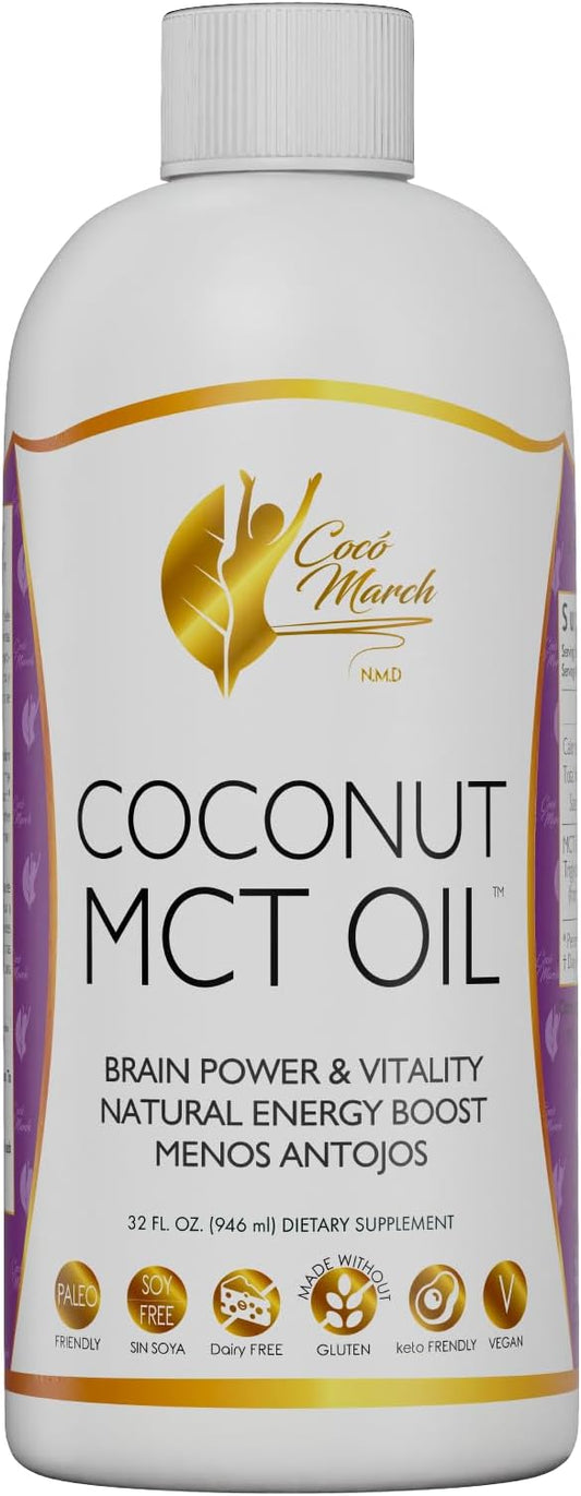MCT Oil - Intermittent Fasting Support, Metabolism & Brain Power Boost, Natural Energy from Coconut, Free from Gluten, Dairy, Soy, Vegan & Keto-Friendly, 32 fl oz
