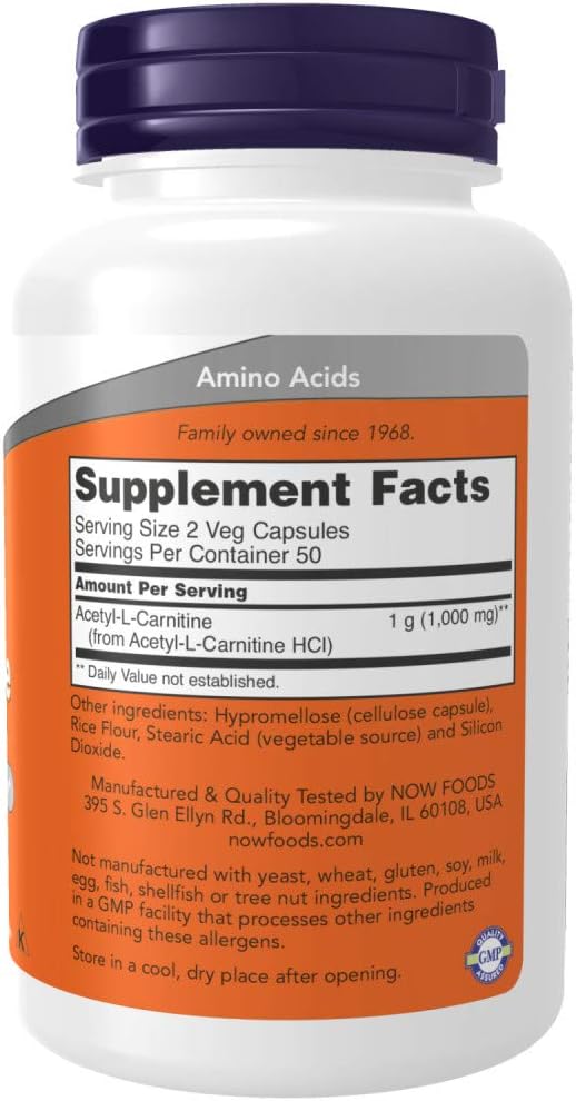 NOW Supplements, Acetyl-L Carnitine 500 mg, 100 Veg