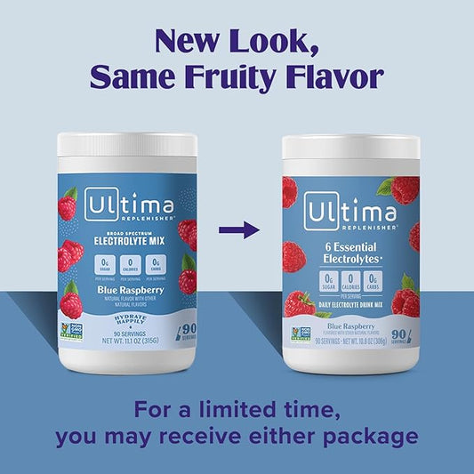 Ultima Replenisher Daily Electrolyte Powder Drink Mix – Blue Raspberry, 90 Servings – Hydration Powder with 6 Electrolytes and Minerals – Keto Friendly, Vegan, Non-GMO and Sugar-Free