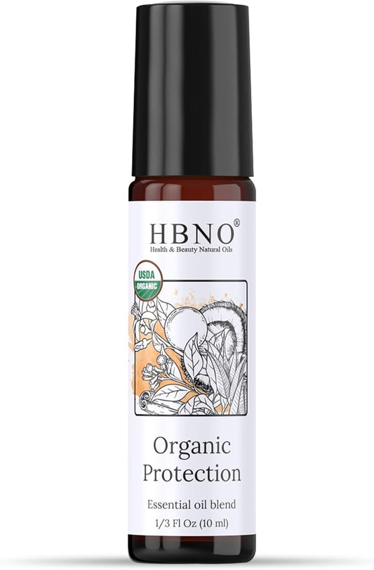 HBNO Organic Protection Blend and Mct Roll-on - 1/3 oz (10 ml) Travel Size - USDA Certified Organic - Perfect for Traveling, Aromatherapy, Massage, perfumes, moisturizer