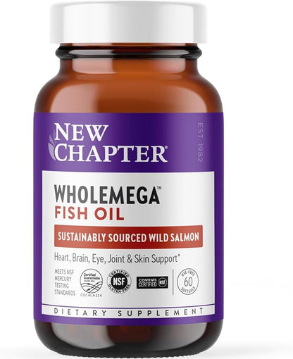 New Chapter Wholemega Fish Oil Supplement Omega-3 + D3 + 60 ct, 1000mg Softgels