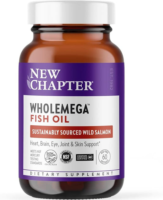 New Chapter Wholemega Fish Oil Supplement Omega-3 + D3 + 60 ct, 1000mg Softgels