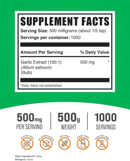BulkSupplements.com Garlic Extract Powder (500 Grams 1.1 lbs)