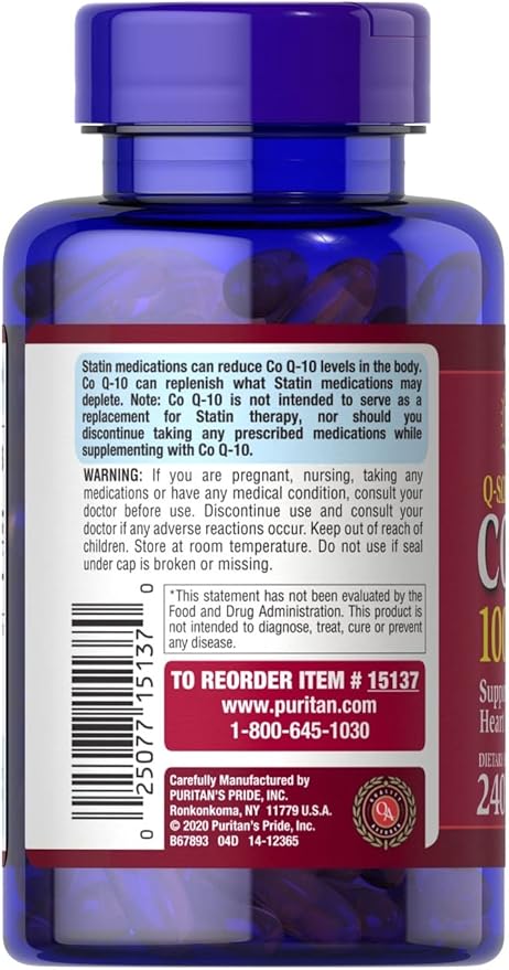 Puritans Pride CoQ10 100mg, Supports Heart 240 Rapid