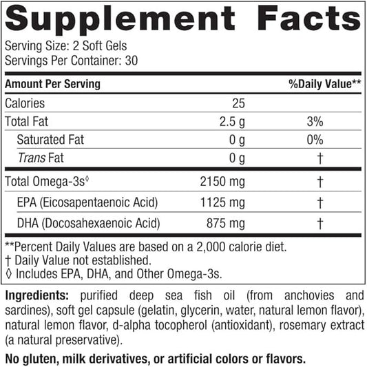 Nordic Naturals Ultimate Omega 2X, Lemon Flavor 60 Soft 2150 mg Omega-3 - Omega-3 Fish 30 Servings