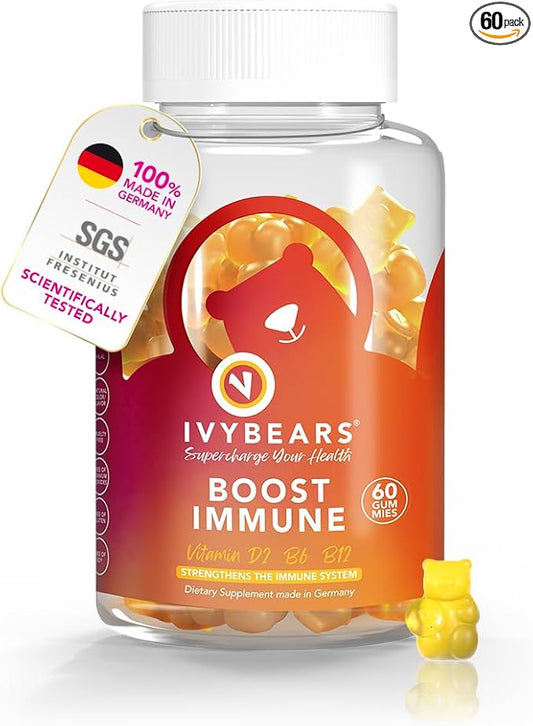 Boost Immune Gummies | Daily Immune Support | Vitamins B6, E, D2, B2, B12, C & Biotin | EU Certified Health Supplement - 60 Count