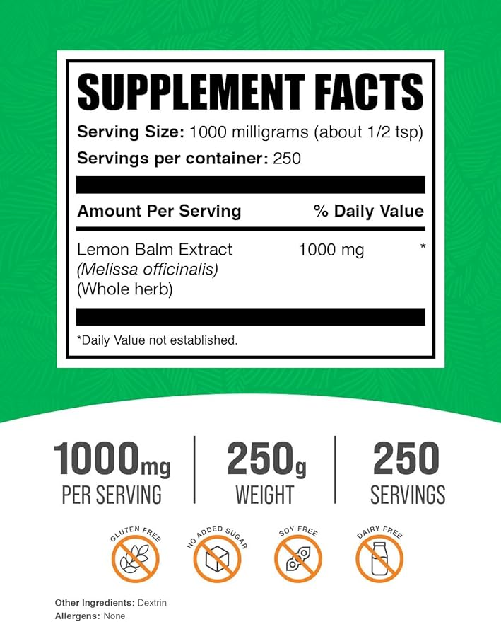 BulkSupplements.com Lemon Balm Extract Powder 1000mg per 250g (8.8 (8.8 oz) 1)