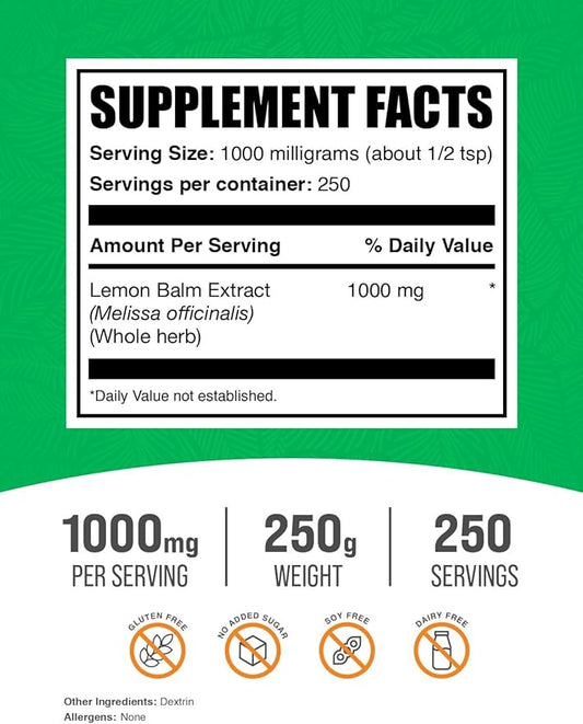 BulkSupplements.com Lemon Balm Extract Powder 1000mg per 250g (8.8 (8.8 oz) 1)