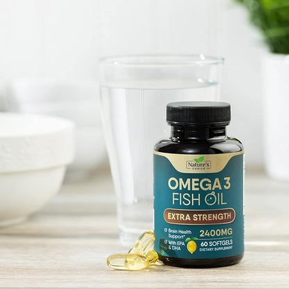 Triple Strength Omega 3 Fish Oil 2400 mg Omega-3 Supplements, 60 Softgels