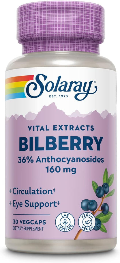 Solaray Bilberry Extract 160 mg, Eye 36% Anthocyanosides 30 VegCaps