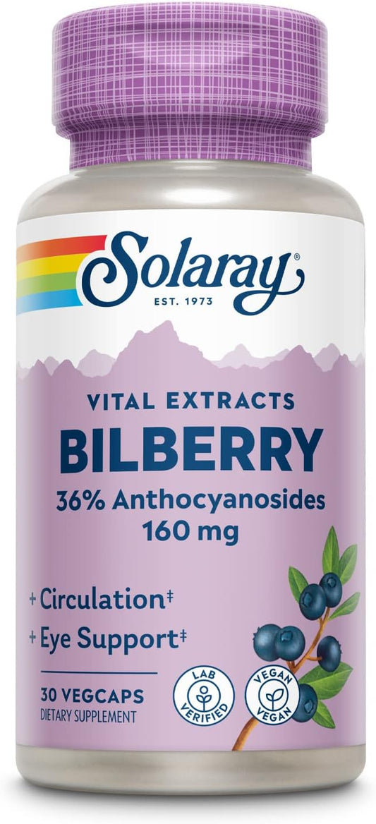 Solaray Bilberry Extract 160 mg, Eye 36% Anthocyanosides 30 VegCaps