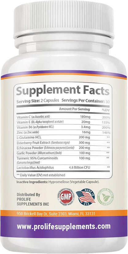 10 in 1 Natural Immune Support B6, Turmeric, 60 Count