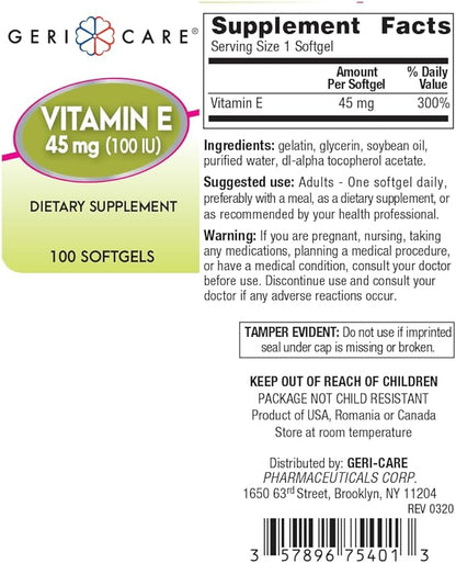GeriCare Vitamin E Supplement 45 mg (100 IU) 100 Count 1)