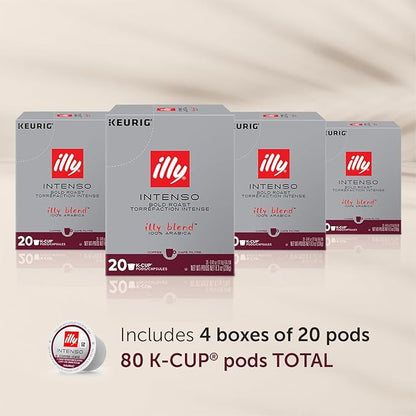 Illy Coffee K Cups - Coffee Pods For Keurig Coffee Maker – Intenso Dark Roast – Notes of Cocoa & Dried Fruit - Bold, Flavorful & Full-Bodied Flavor of Pods Coffee - No Preservatives – 20 Count, 4 Pack
