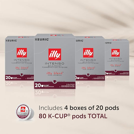 Illy Coffee K Cups - Coffee Pods For Keurig Coffee Maker – Intenso Dark Roast – Notes of Cocoa & Dried Fruit - Bold, Flavorful & Full-Bodied Flavor of Pods Coffee - No Preservatives – 20 Count, 4 Pack