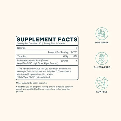 Ora Organic Vegan Omega 3 Supplement 500mg DHA 60 Capsules