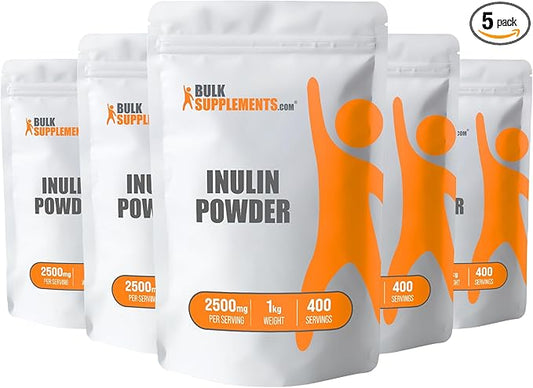 BulkSupplements.com Inulin Powder - Inulin Supplement, Soluble Fiber Powder - Vegan & Gluten Free, Inulin Fiber - 2500mg per Serving, 5kg (11 lbs) (Pack of 5)