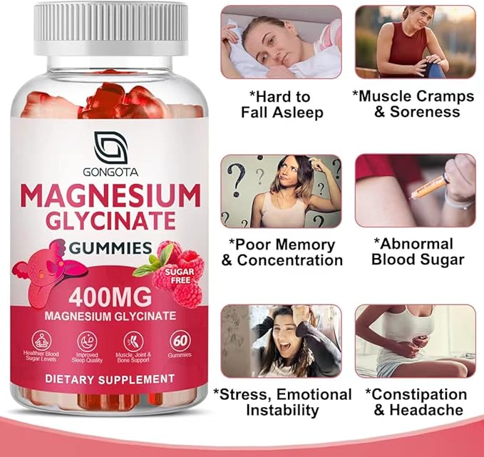 Magnesium Glycinate Gummies 400 mg 100 mg B6 Supports 60 Gummies