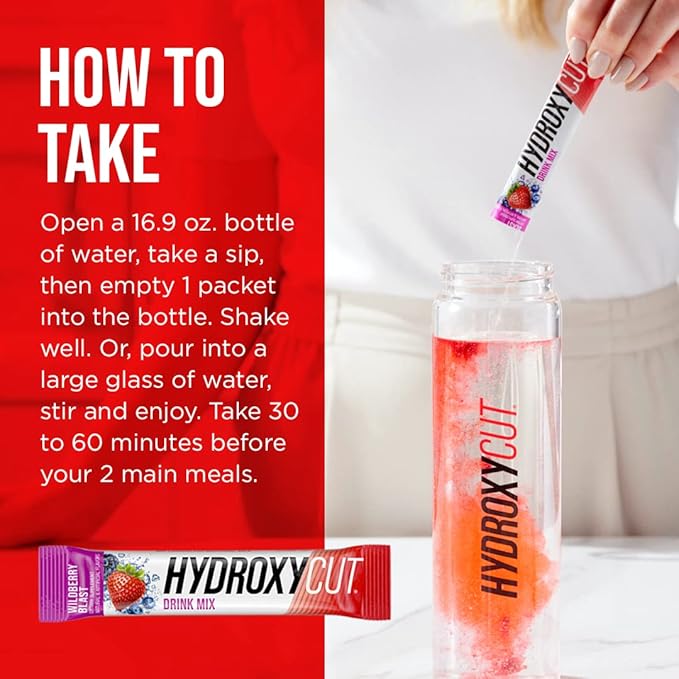 Hydroxycut Drink Mix, Wildberry Blast - 21 Travel-Size Packets - Zero Calories, Zero Sugar - Boost Metabolism, Burn Calories, Increase Energy - For Women & Men