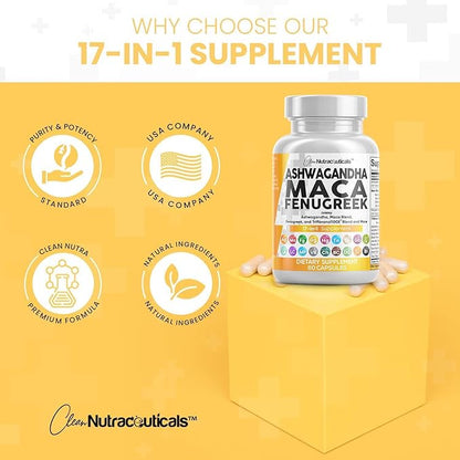 Clean Nutraceuticals Ashwagandha Maca Root Fenugreek 60 Count