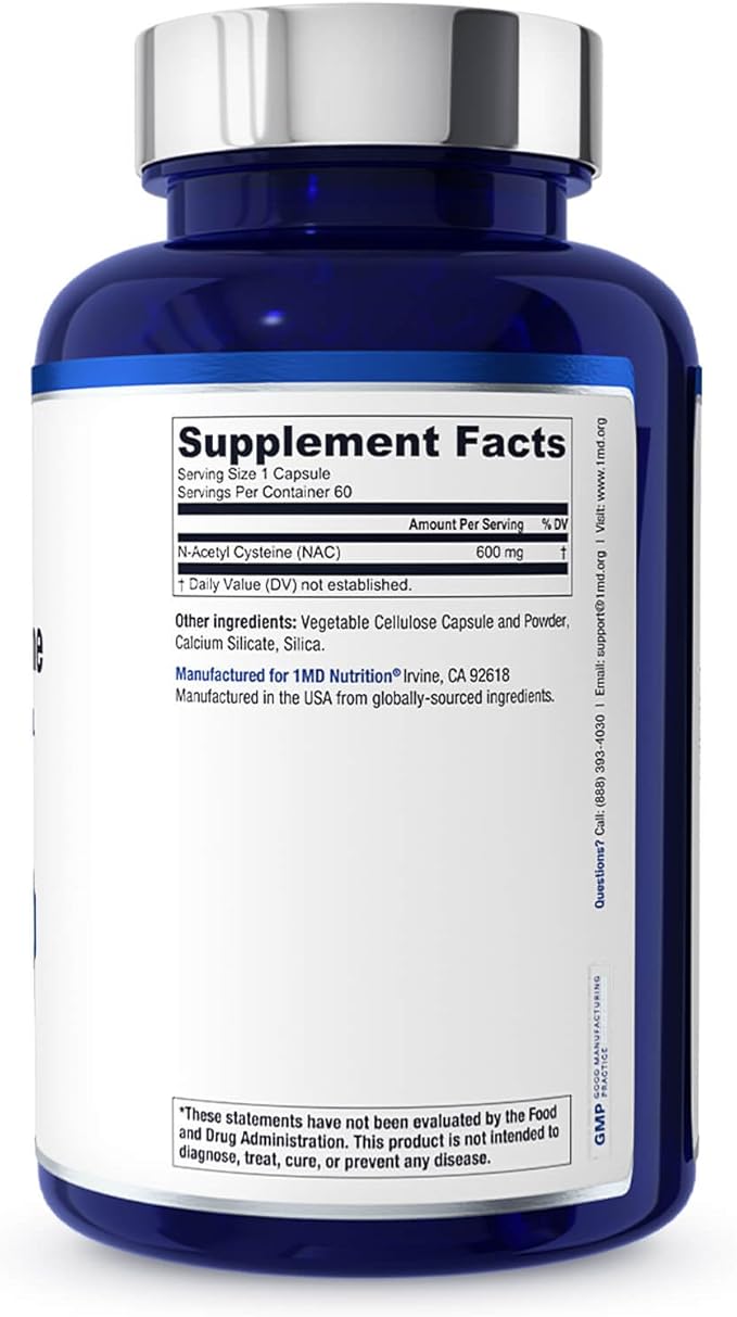 1MD Nutrition NAC Supplement N-Acetyl Cysteine 600 mg 60 capsules