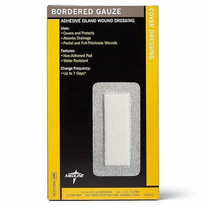 Medline Sterile Bordered Gauze, 3" x 6" with 1.5" x 4" Pad 15)