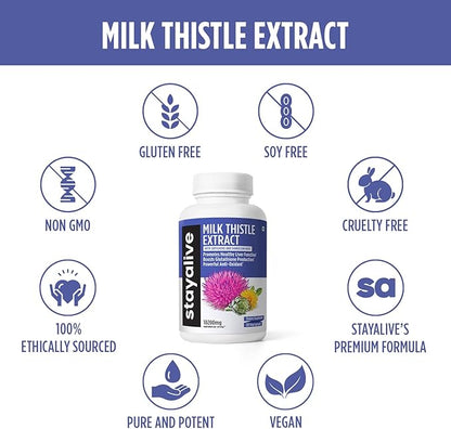 StayAlive Milk Thistle Extract Capsules 30:1 Super 10200mg Equivalent 120 Counts 4 Months