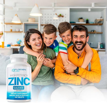 Zinc 220mg [High Potency] Supplement – Zinc Sulfate for Immune Support System 100 Tablets