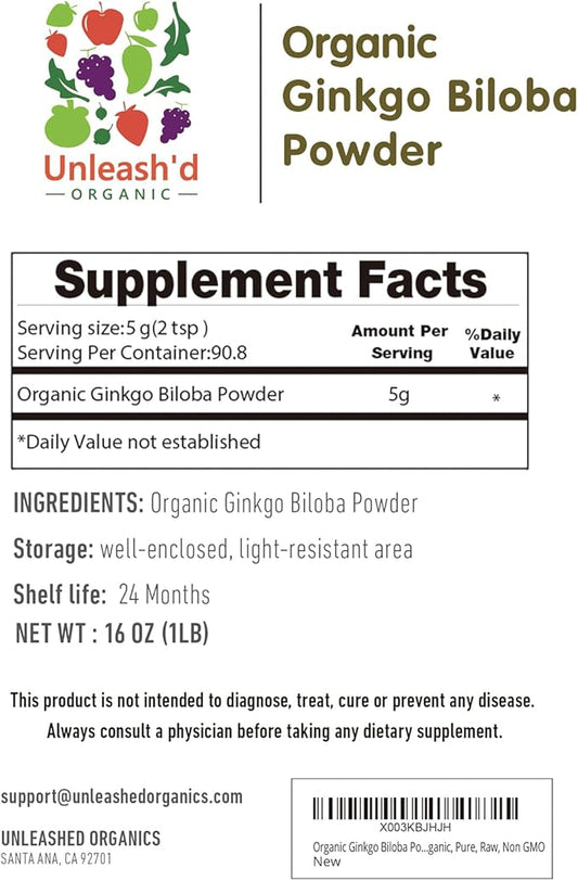 UNLEASH'D ORGANIC 2-Pack Ginkgo Biloba Extract Powder(1 Pound),