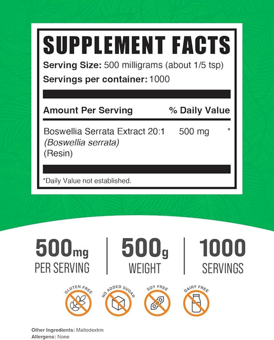 BulkSupplements.com Boswellia Serrata Extract Powder 500mg per 500g (1.1 (1.1 lbs) 1)