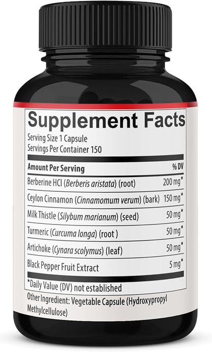 150 Capsules Berberine Supplement with Ceylon 5 Month