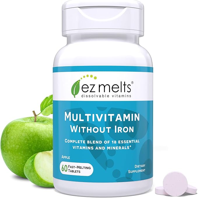 EZ Melts Dissolvable Multivitamin without Iron, 18 Vitamins B12, Vitamin D3, Zinc 1-Month Supply