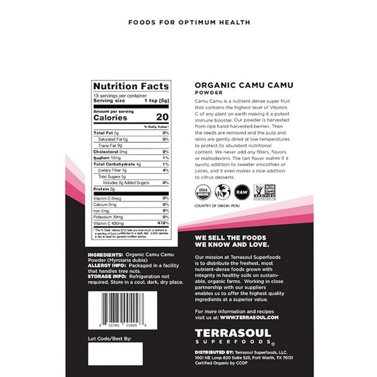 Terrasoul Superfoods Organic Camu Camu Powder, 7 Oz (2 Pack)