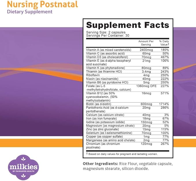 Milkies Fairhaven Health Nursing Postnatal Vegetarian 1 Month