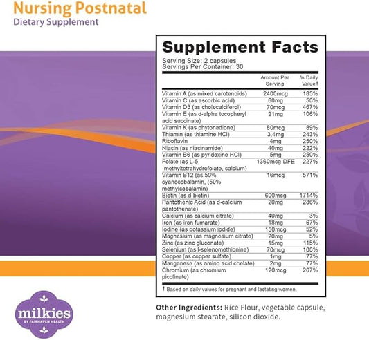 Milkies Fairhaven Health Nursing Postnatal Vegetarian 1 Month