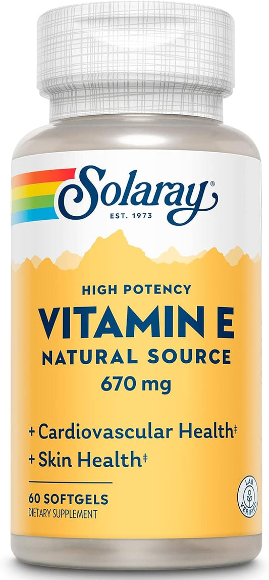 Solaray Vitamin E 1000 IU Softgel 670 mg 60-Day Guarantee 60 Servings, 60 Softgels