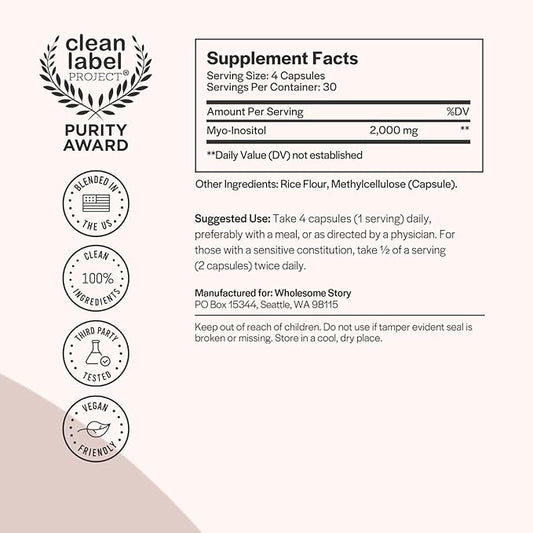 Inositol Supplement | Myo-Inositol Supplement | Inositol Powder Capsules | Myoinositol | Inositol 2000mg | Male and Female Fertility Supplement | Vitamin B8 | 120 Inositol Supplement Caps